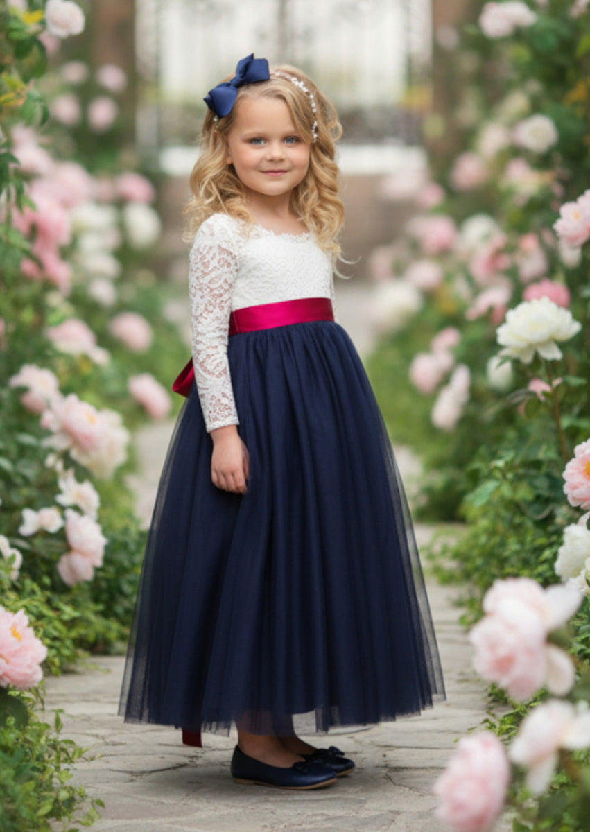 Navy Blue and White Dress With Sleeves