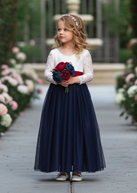 Navy Blue and White Dress With Sleeves
