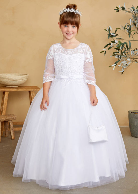 Lace Illusion Gown for Flower Girl, Communion, Special Occasions