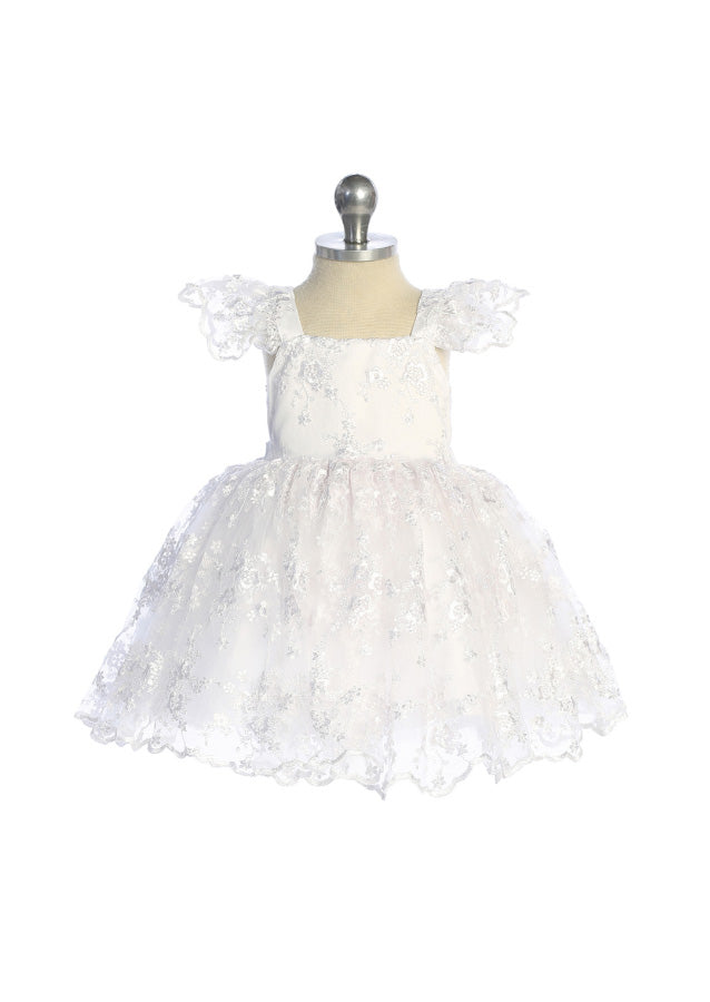 Baby Girls All Lace Flutter Sleeve Dress in white