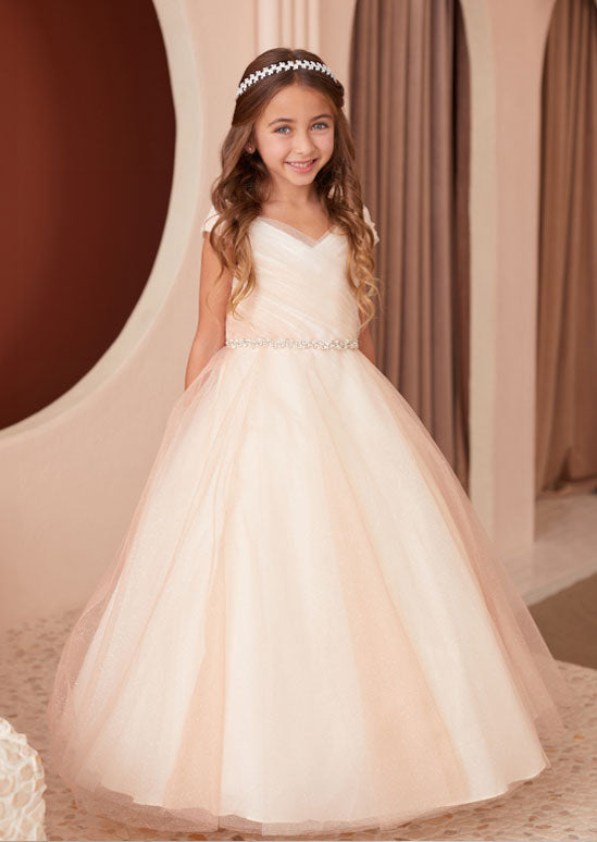 Ivory The Evelyn Dress is an elegant girls floor-length gown perfect for special occasions.
