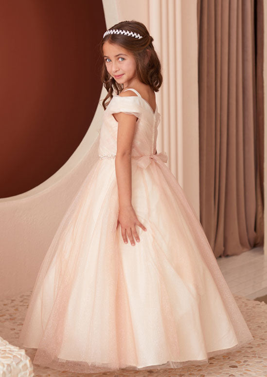 Ivory The Evelyn Dress is an elegant girls floor-length gown perfect for special occasions.