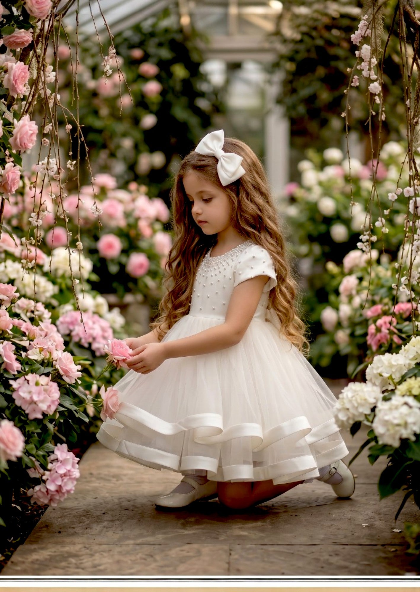 Analise Dress in White | Beaded Satin & Tulle