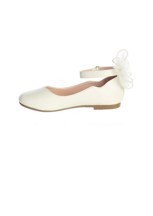 Girls Ankle Strap Bow Ballet Flats in Ivory