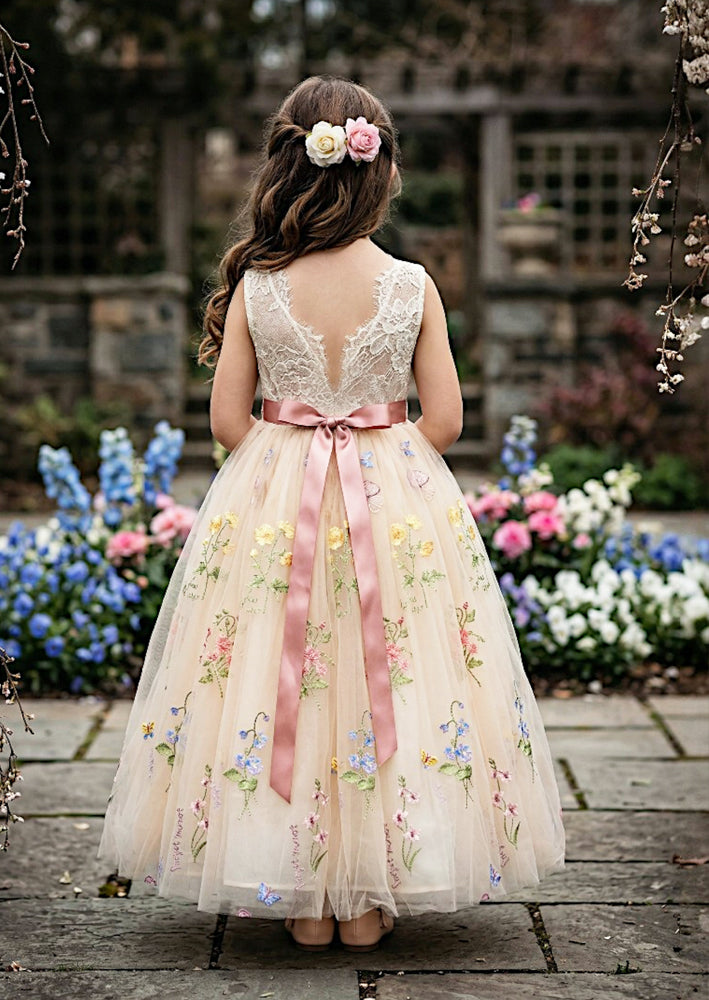 Fable Floral Flower Girl Dress - Ivory Sleeveless