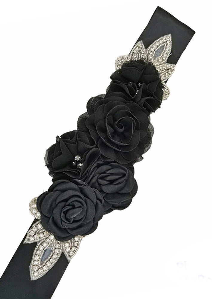 Chiffon Flower & Rhinestone Flower Girl Sash