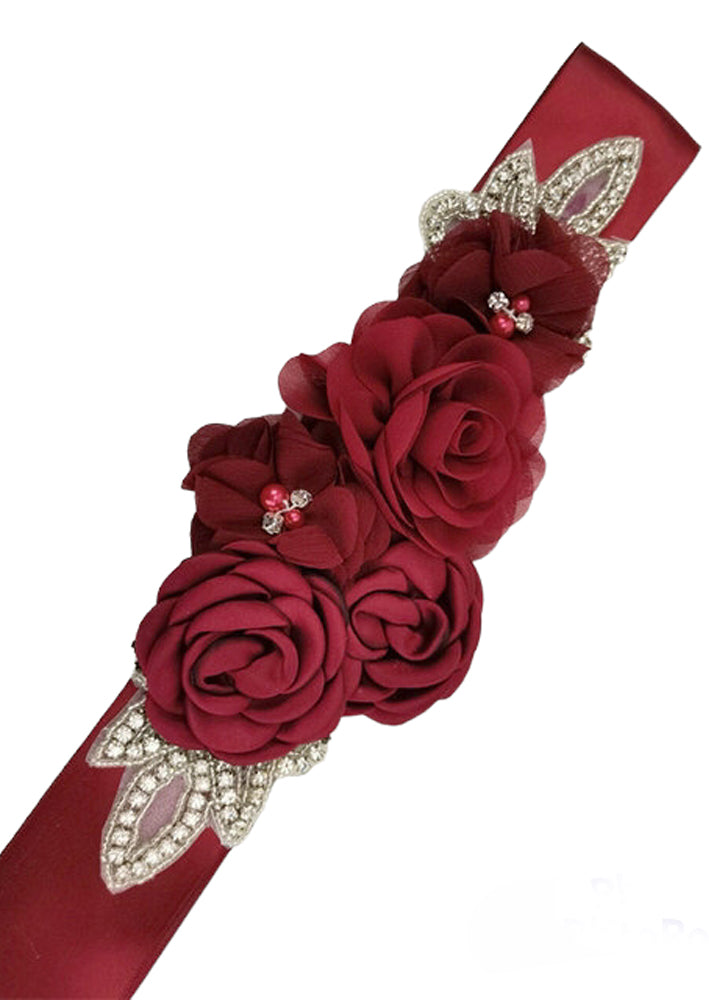 Chiffon Flower & Rhinestone Flower Girl Sash