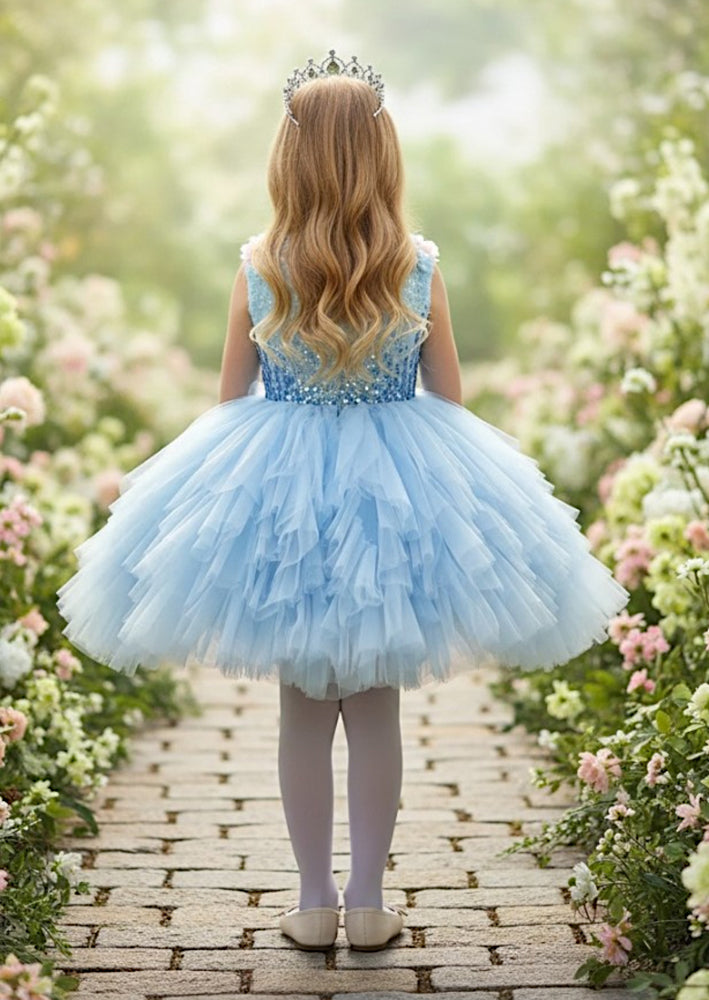 girls Dress Blue with Sequin Bodice & Tulle Skirt