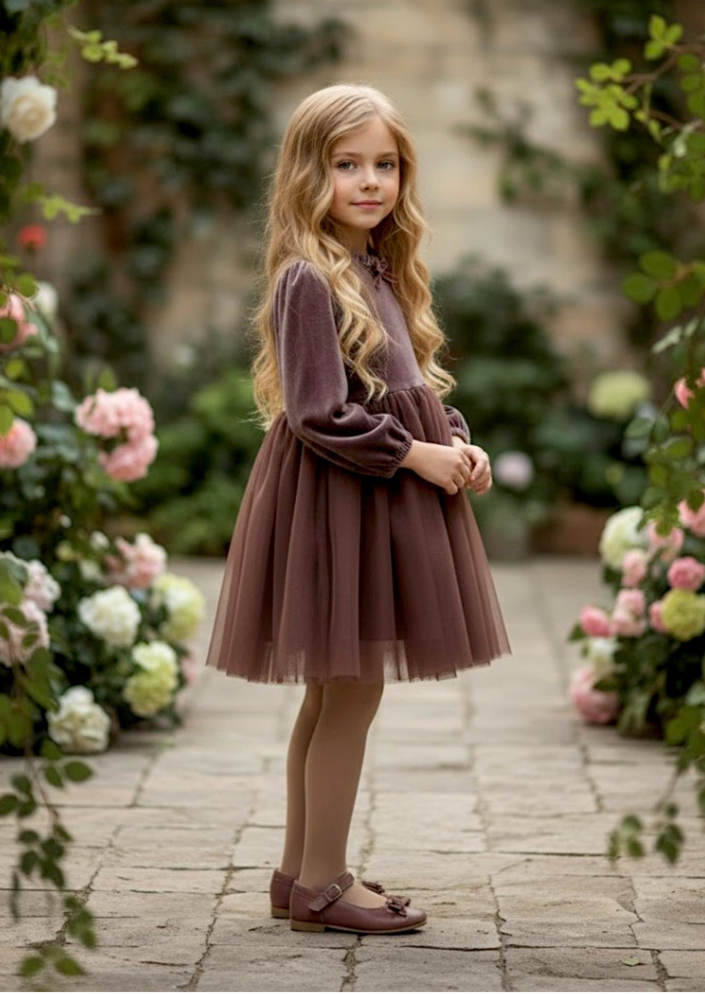 Giada Velvet & Mesh Dress | Chocolate
