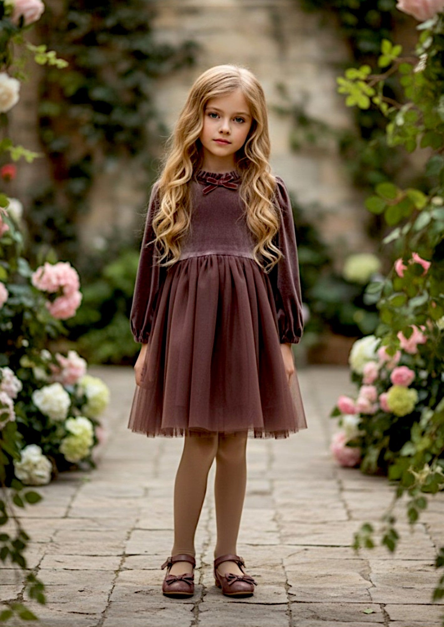Giada Velvet & Mesh Dress | Chocolate