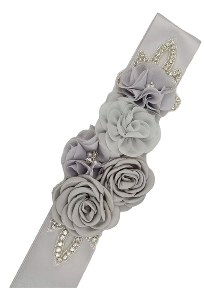 Chiffon Flower & Rhinestone Flower Girl Sash