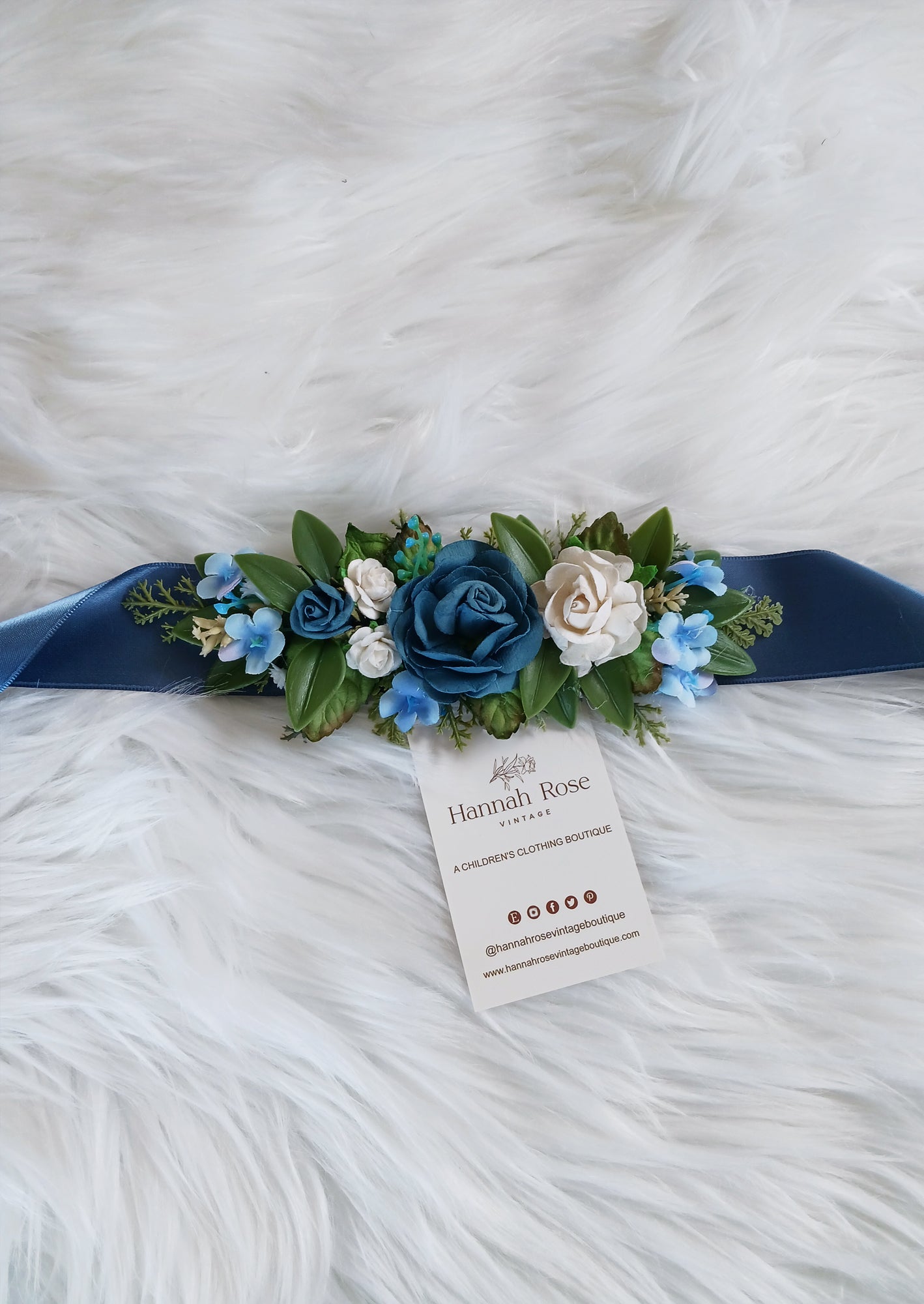 Custom Dusty Blue Flower Sash by Hannah Rose