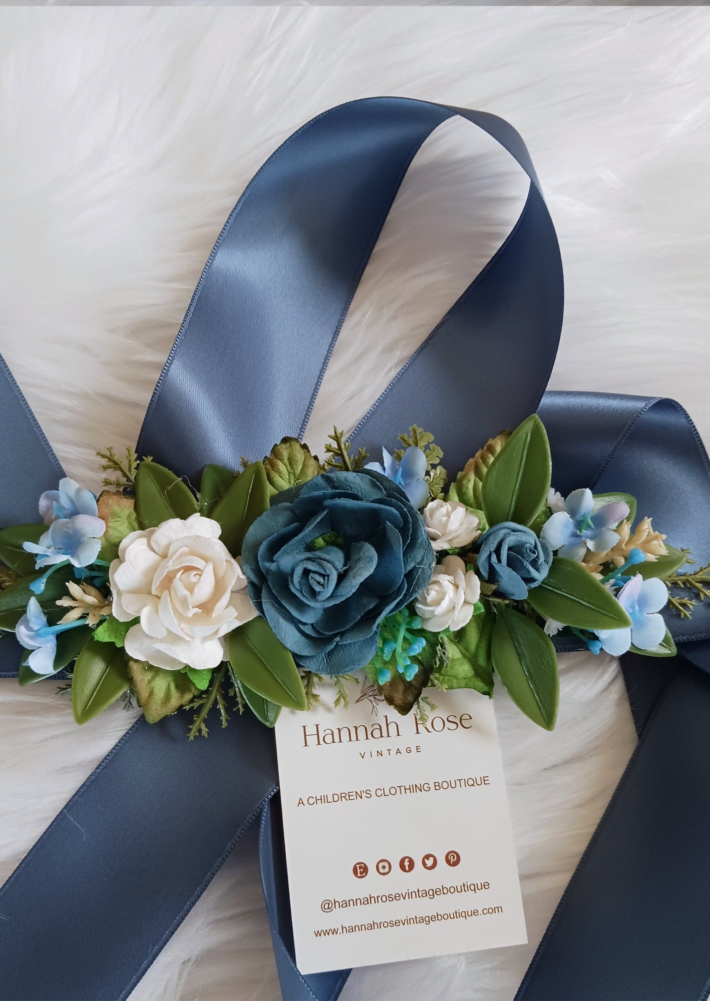 Custom Dusty Blue Flower Sash by Hannah Rose