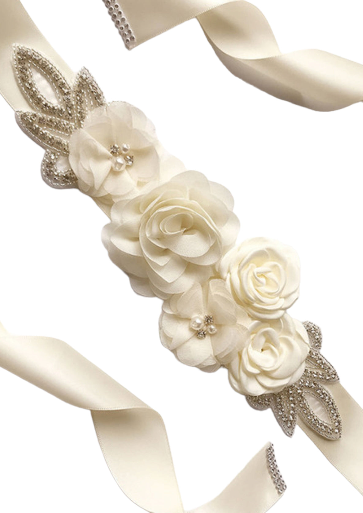 Chiffon Flower & Rhinestone Flower Girl Sash