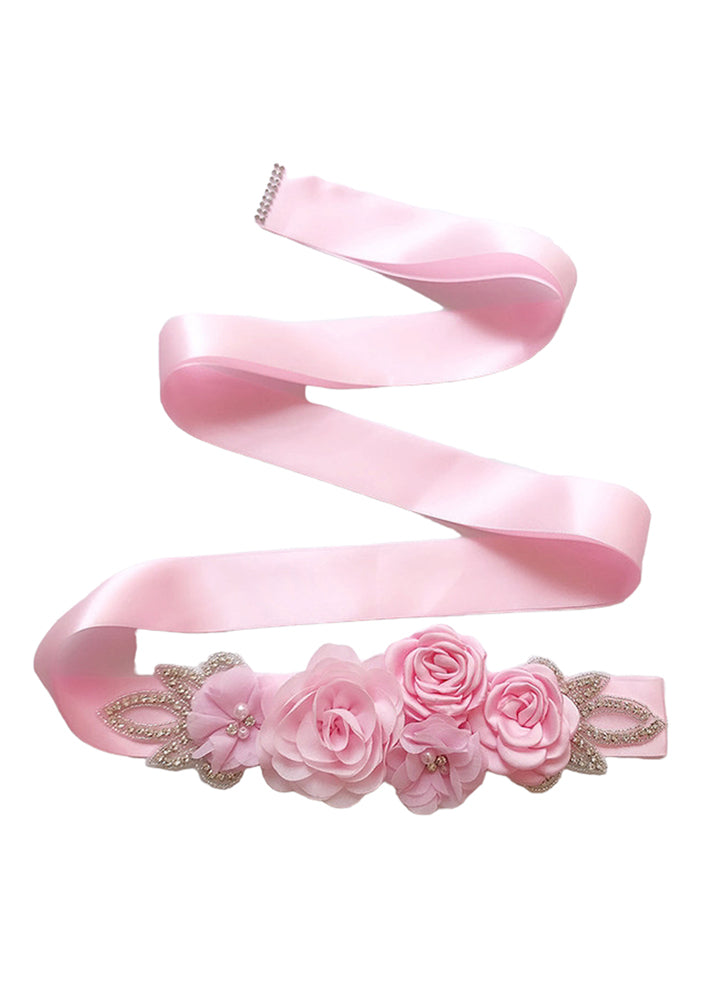 Chiffon Flower & Rhinestone Flower Girl Sash