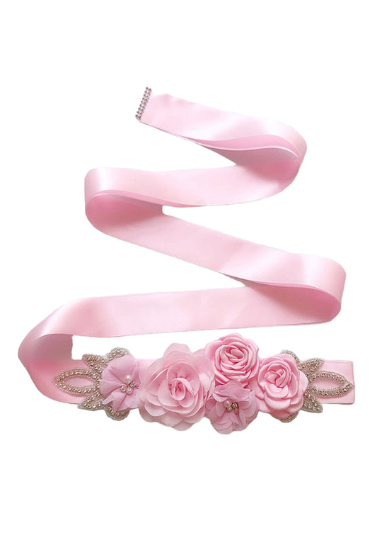Chiffon Flower & Rhinestone Flower Girl Sash