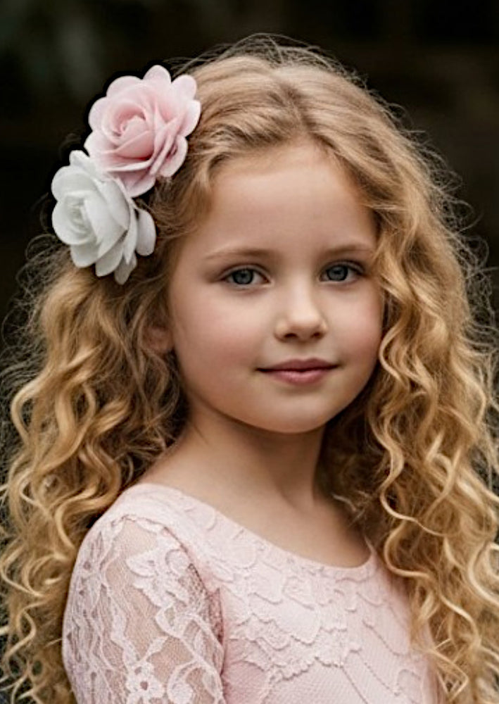 Flower Girl Rose Hair Clips in Pink and White