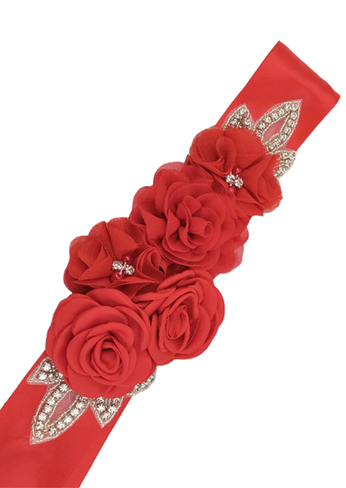 Chiffon Flower & Rhinestone Flower Girl Sash