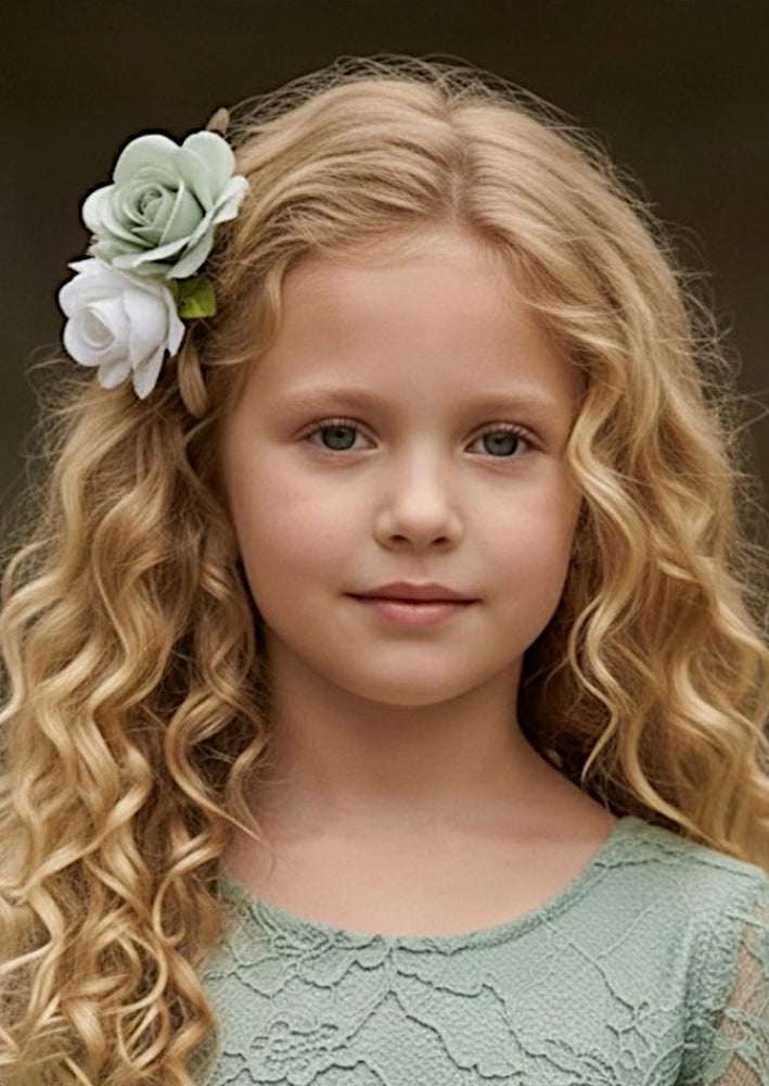 Fable Floral Flower Girl Dress - Sage Short Sleeve