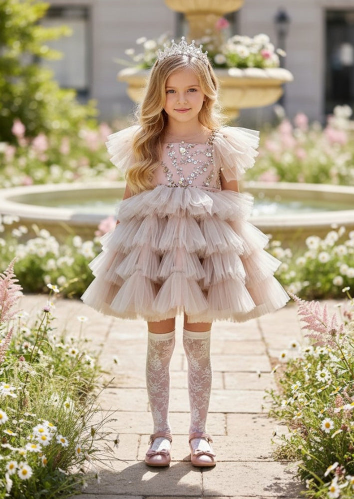 girls dusty Rose Mauve Sequin & Tulle party dress