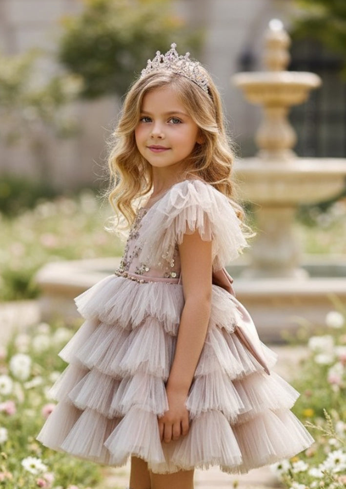 girls dusty Rose Mauve Sequin & Tulle party dress