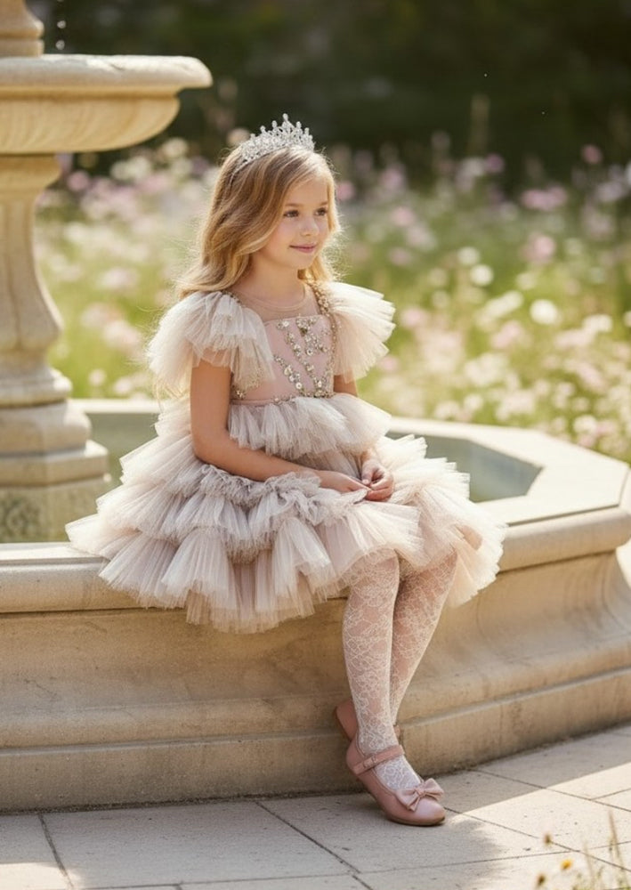 girls dusty Rose Mauve Sequin & Tulle party dress