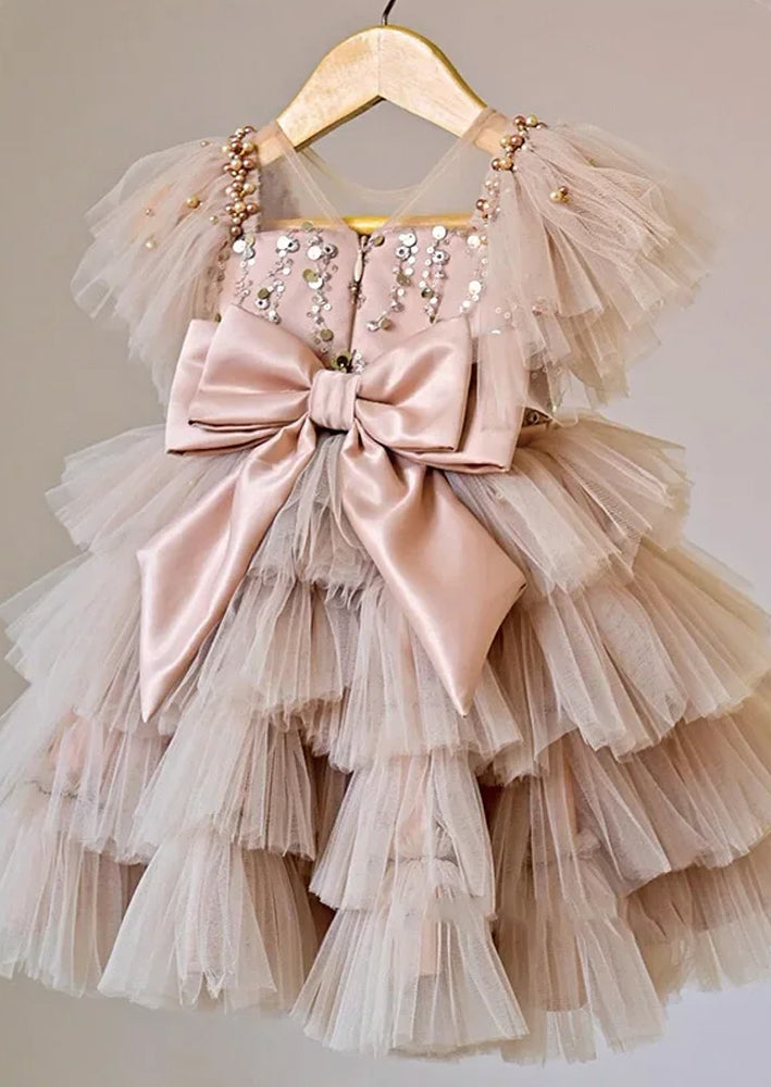 girls dusty Rose Mauve Sequin & Tulle party dress