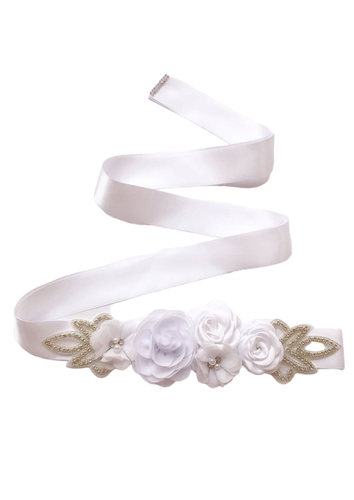Chiffon Flower & Rhinestone Flower Girl Sash