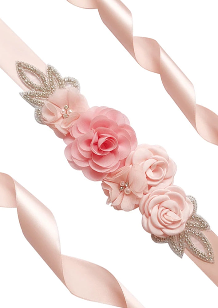 Chiffon Flower & Rhinestone Flower Girl Sash