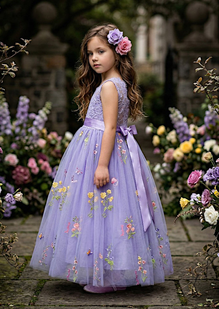 Floral Flower Girl Dress - Lavender Sleeveless
