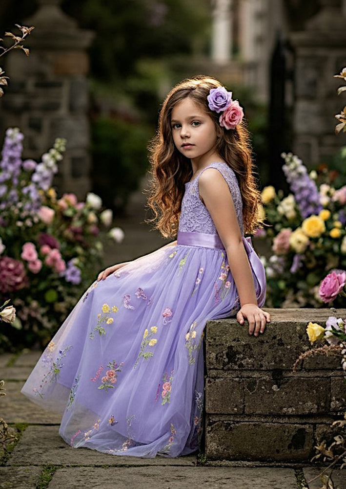 Floral Flower Girl Dress - Lavender Sleeveless