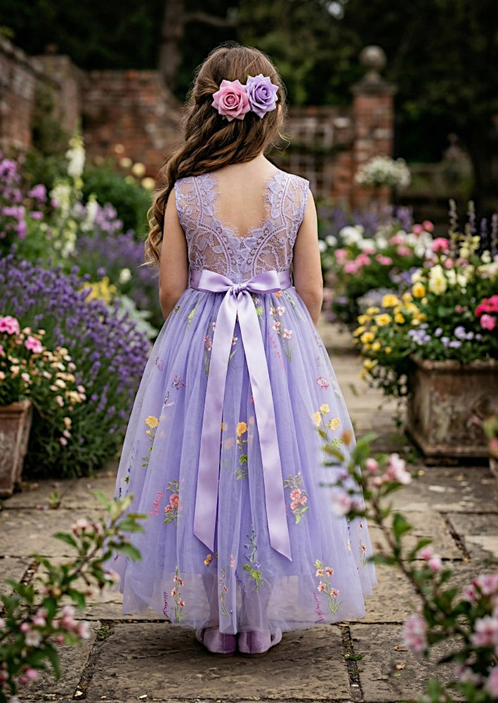 Floral Flower Girl Dress - Lavender Sleeveless
