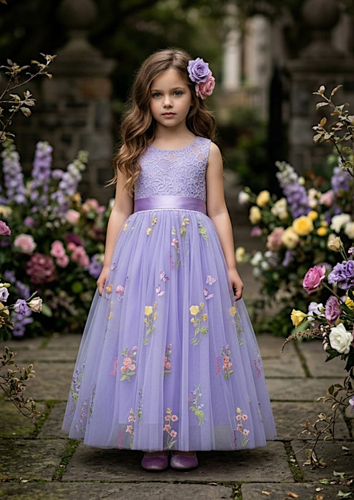 Floral Flower Girl Dress - Lavender Sleeveless
