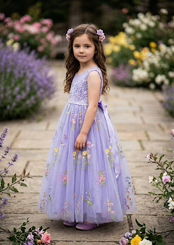 Floral Flower Girl Dress - Lavender Sleeveless